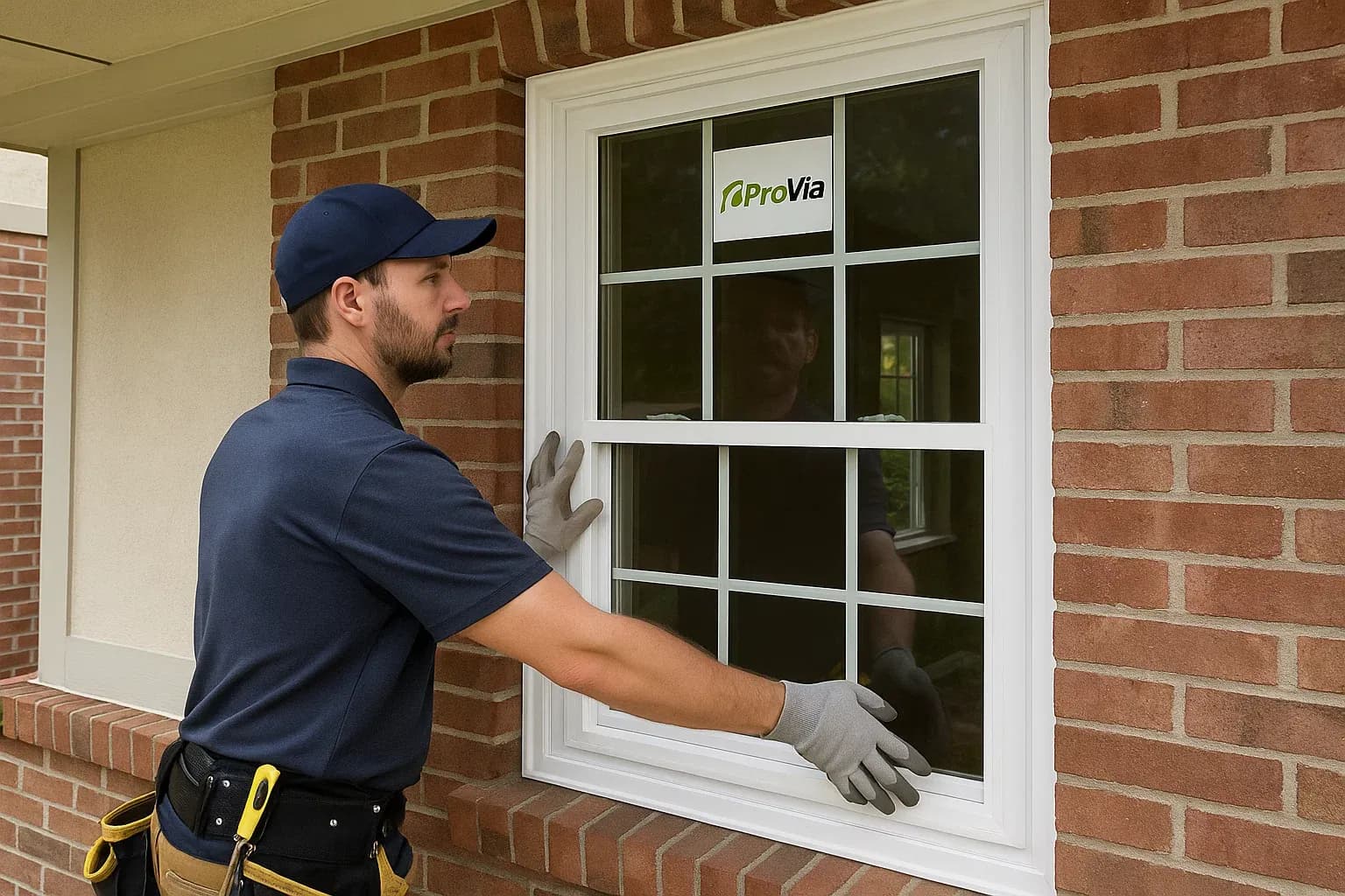 A worker installs a new ProVia double-hung window.